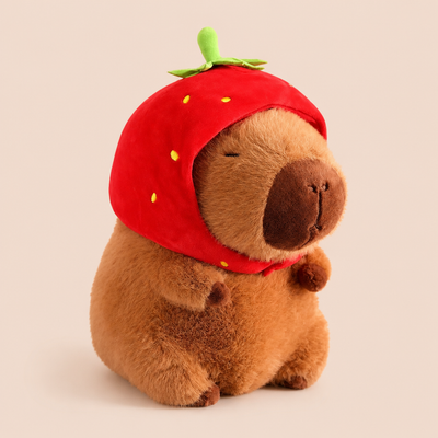 Doudou Capybara 23cm - Bonnet Fraise