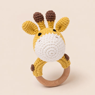Hochet Girafe en Peluche et Bois
