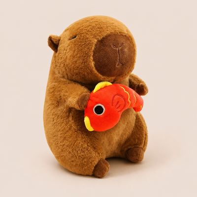 Peluche Capybara avec un Poisson