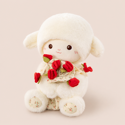 Peluche Mouton avec Bouquet de Fleurs