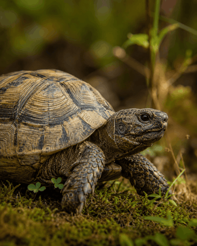 Tortue terrestre en gros plan, texture de la carapace visible