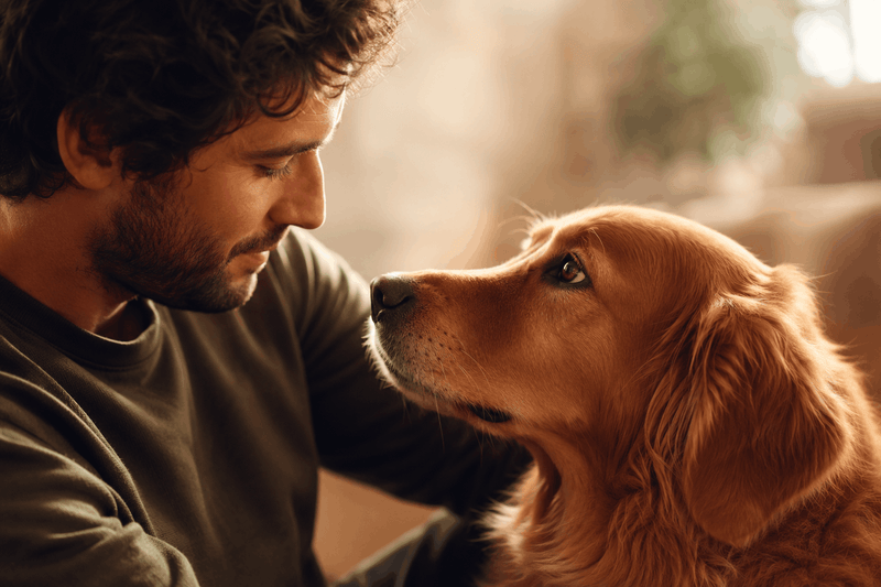 Chien et maître partageant un regard complice