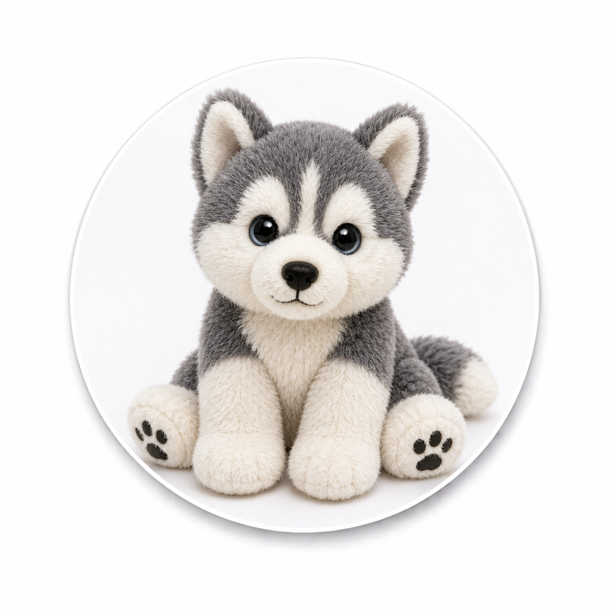 Peluche husky au regard bleu et pelage noir et blanc, collection peluche husky
