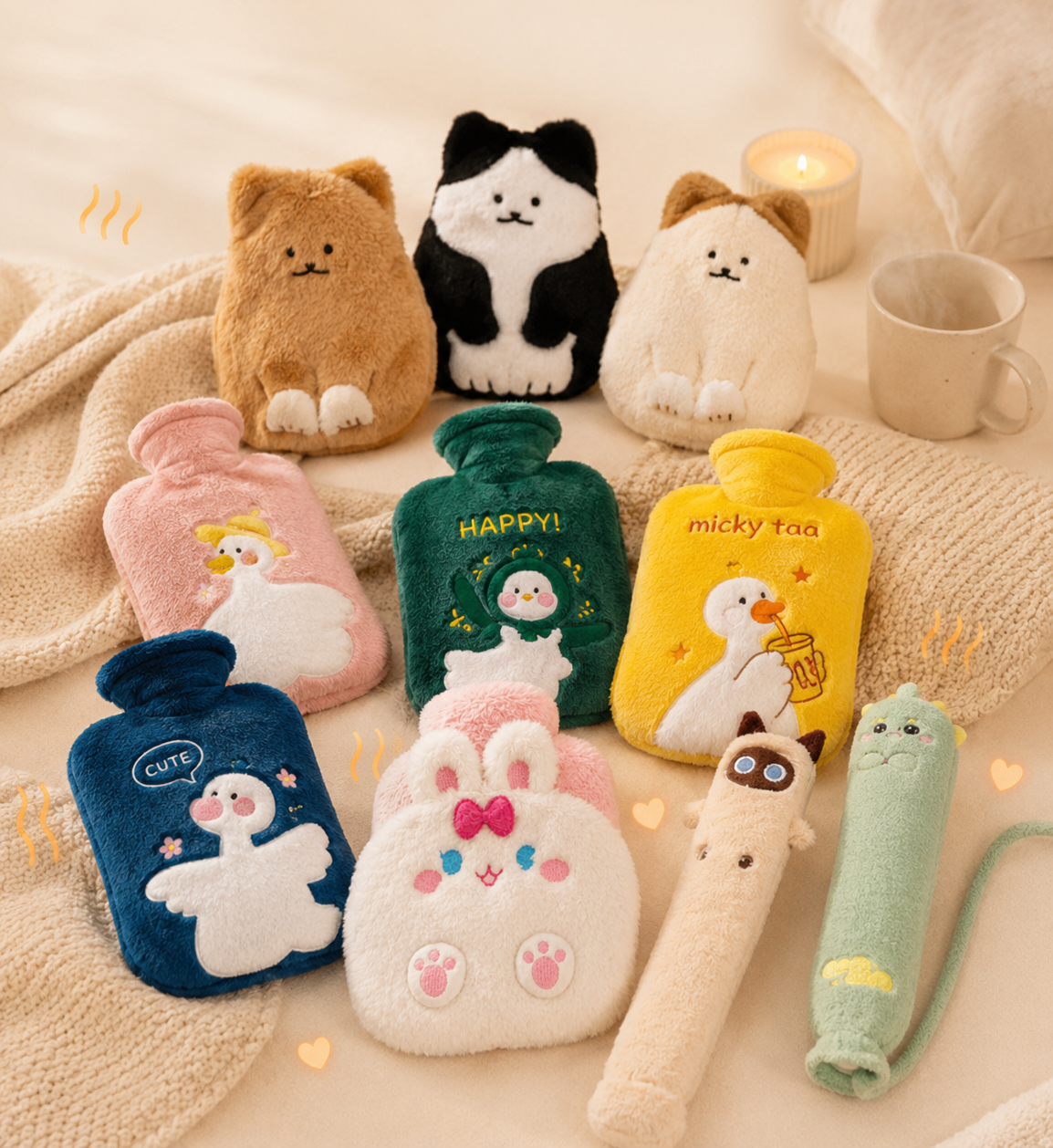 Bouillotte peluche animaux — douceur chauffante à câliner
