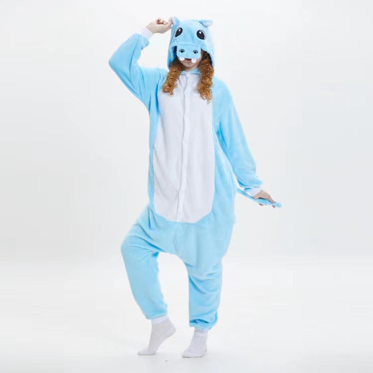 Combinaison pyjama hippopotame bleu adulte en flanelle