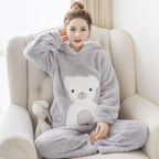 Pyjama polaire ours gris pour femme