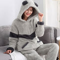 Pyjama chaud motif animal gris clair à capuche femme
