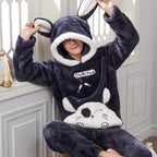 Pyjama chaud lapin blanc à capuche homme grande taille