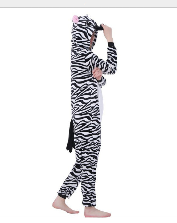 Combi pyjama zèbre noir et blanc adulte et enfant