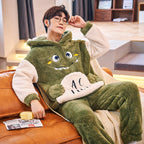 Pyjama chaud dinosaure vert à capuche homme
