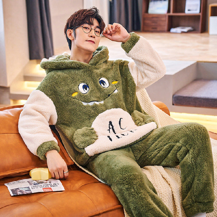 Pyjama chaud dinosaure vert à capuche homme