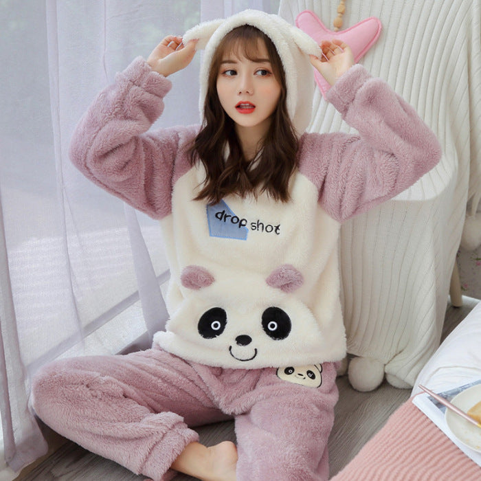 Ensemble pyjama panda rose à capuche femme