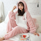 Pyjama polaire rose à capuche motif animal mignon adulte