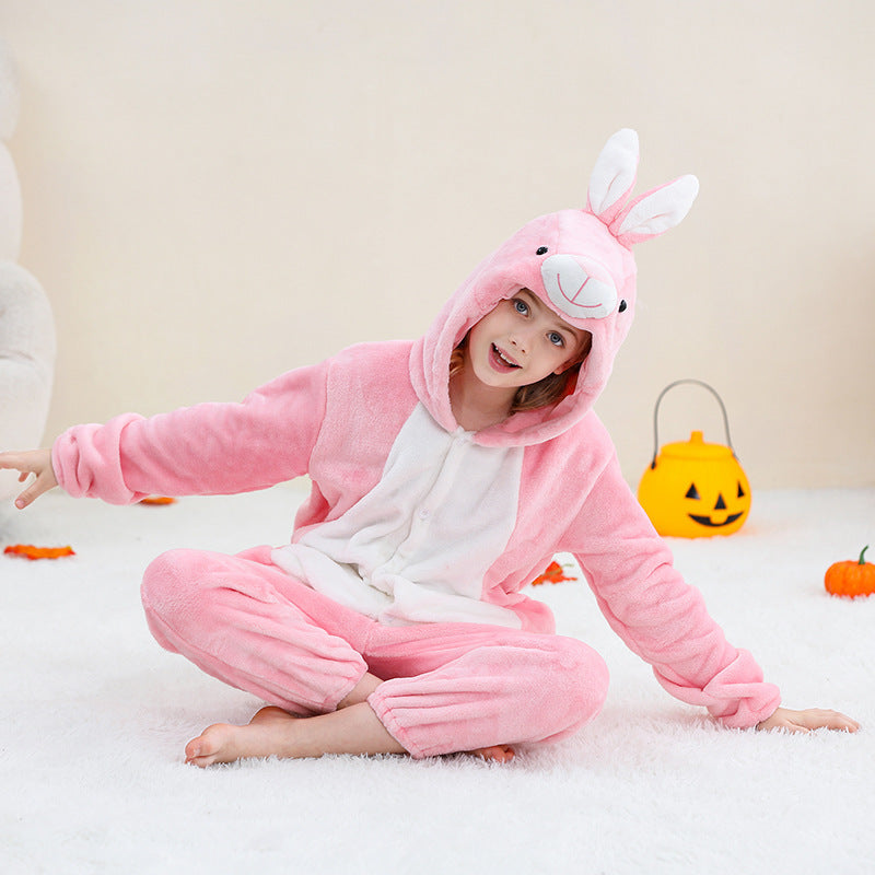 Combi pyjama lapin rose enfant en flanelle