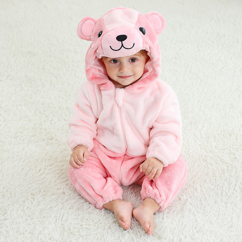 Combinaison pyjama ours rose enfant en flanelle