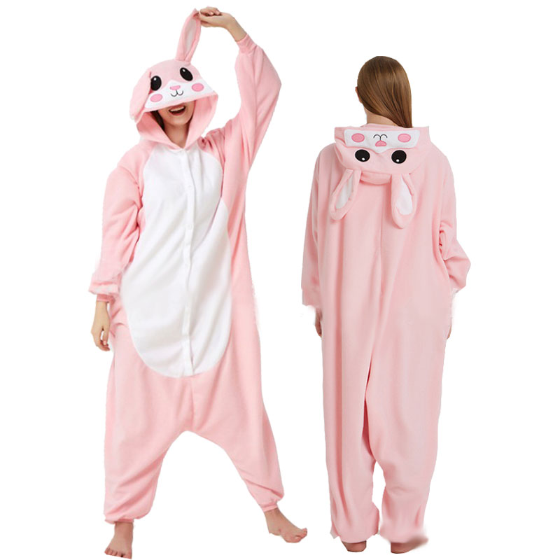 Combinaison pyjama lapin rose adulte en polaire