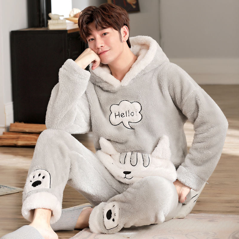Ensemble pyjama chat gris à capuche homme