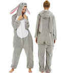 Combinaison pyjama lapin gris adulte douce et confortable