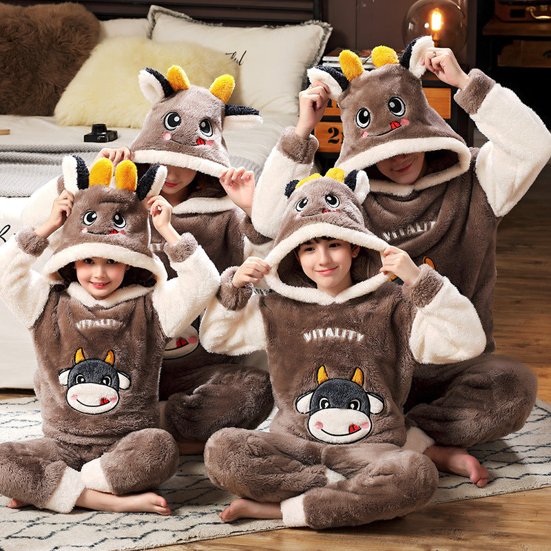 Ensemble pyjama dinosaure vert à capuche enfant et adulte