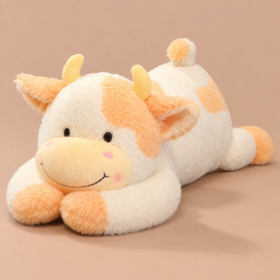 Peluche Vache Coussin Blanc et Jaune