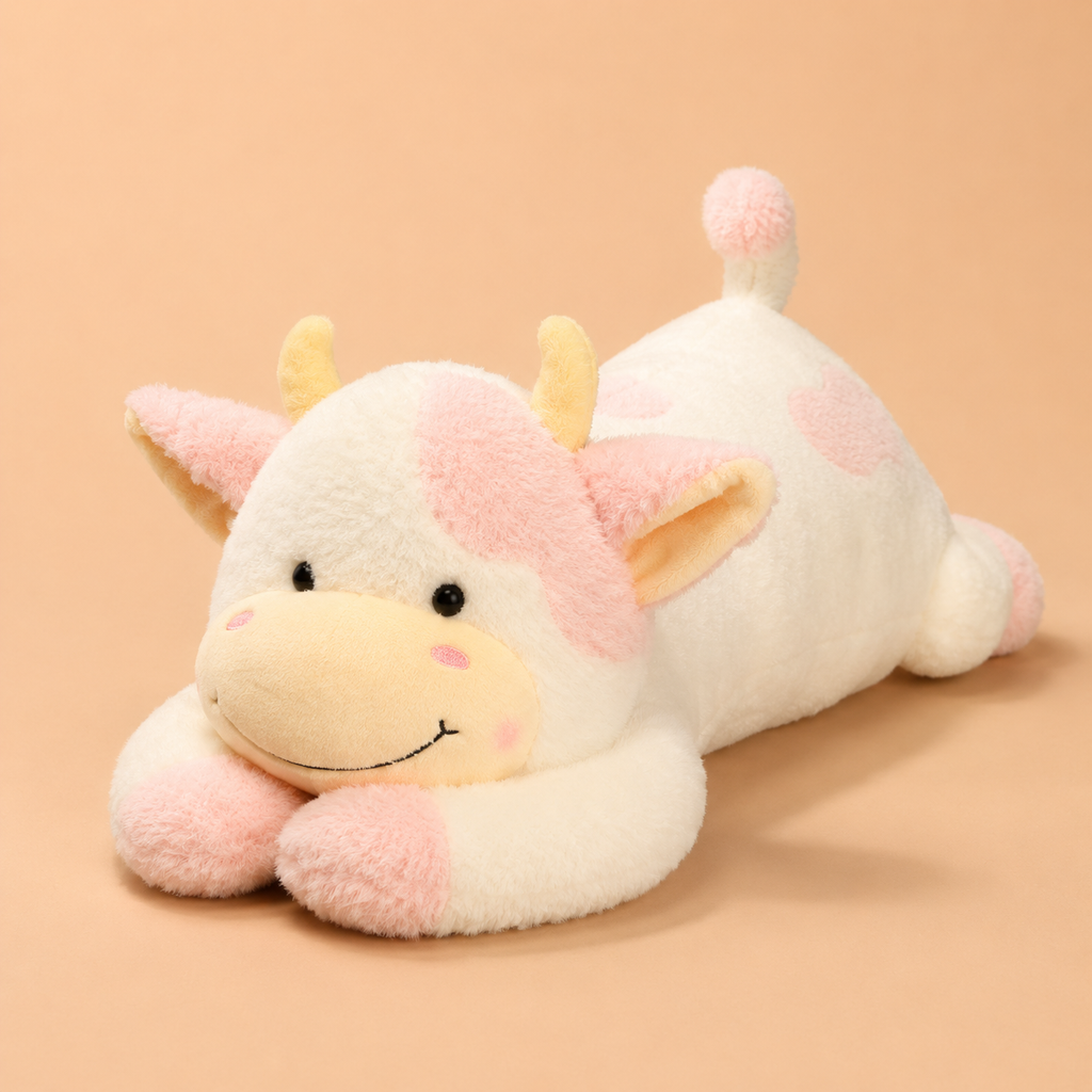 Peluche Vache Géante Rose et Blanche