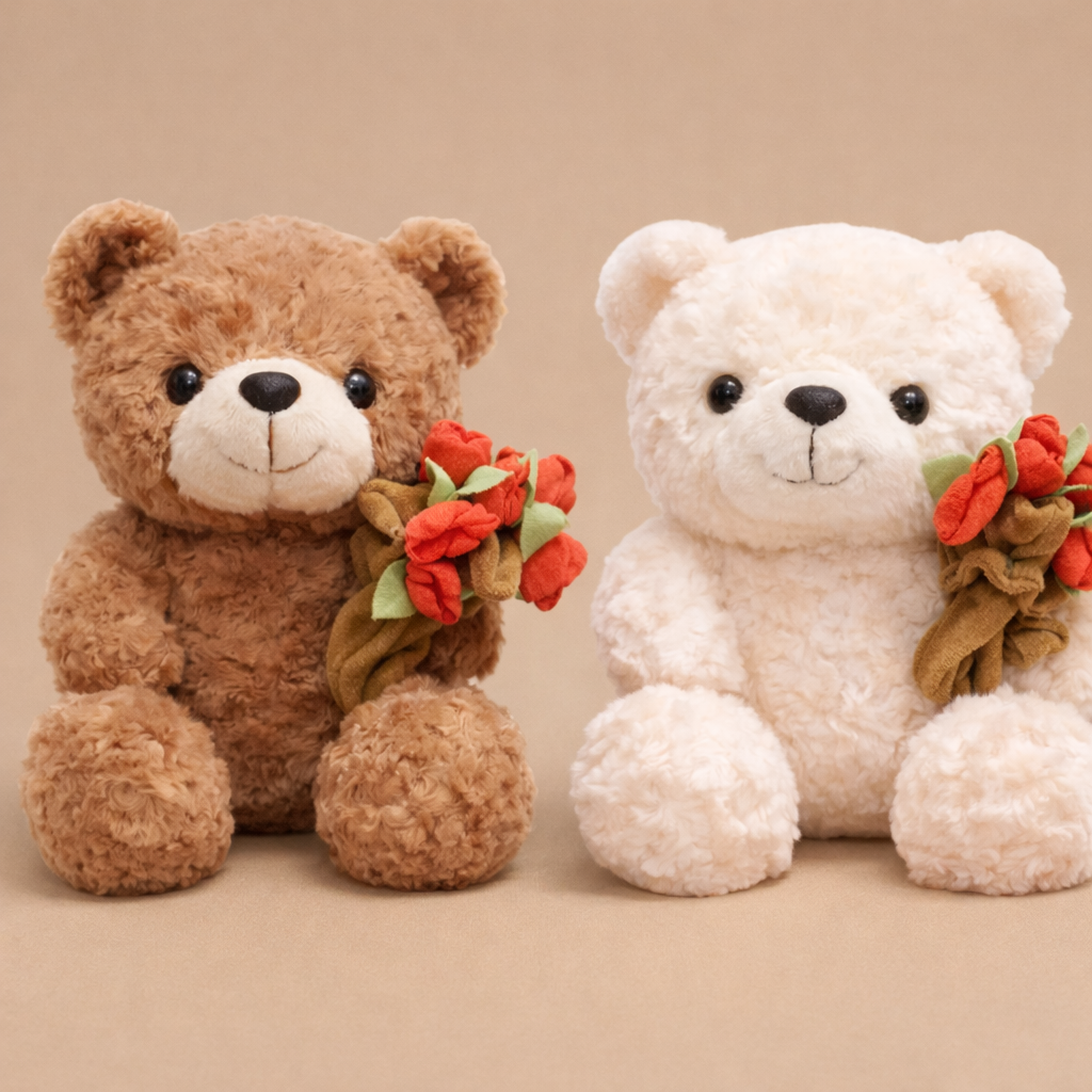 Nounours avec Bouquet de Fleurs