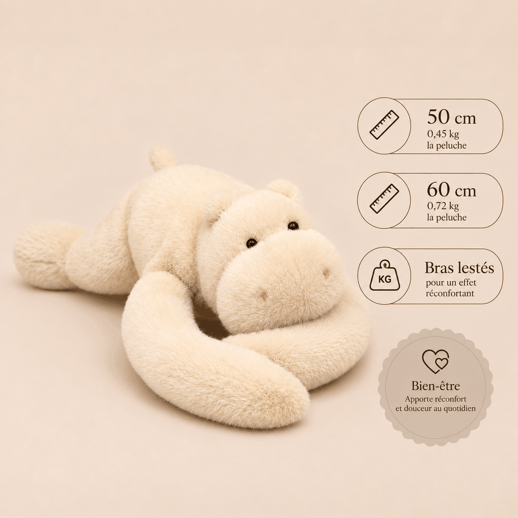Peluche Hippopotame Blanc Lestée