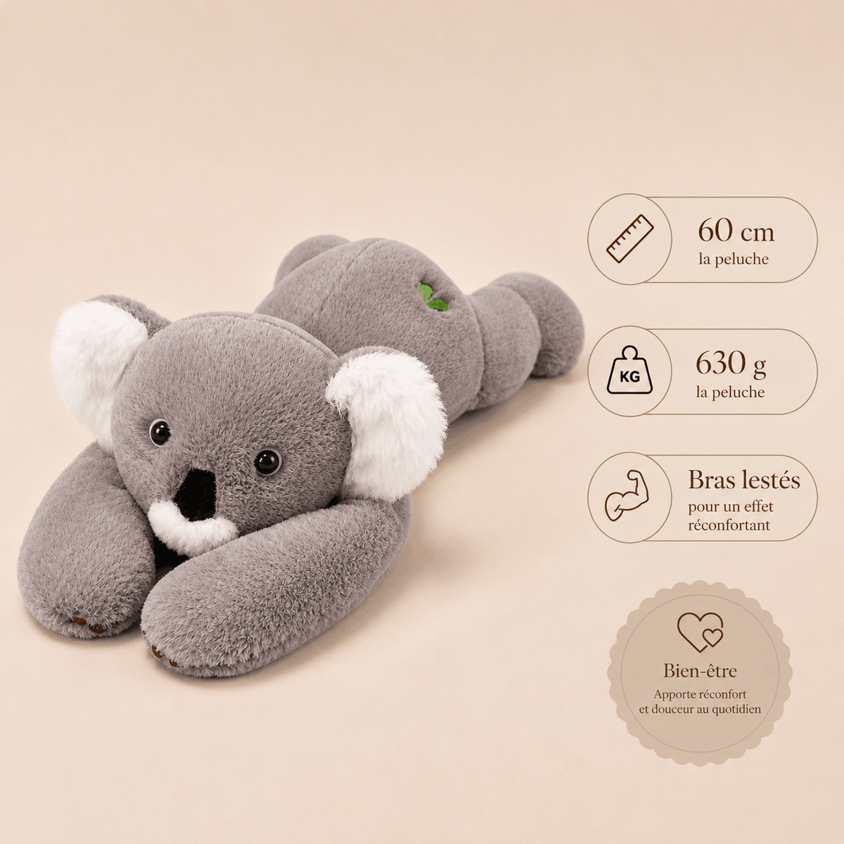 Peluche Lourde Koala - Gris Clair