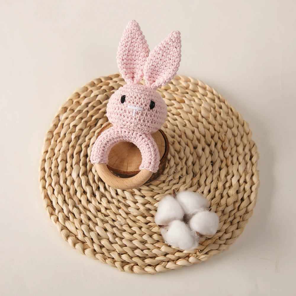 Hochet Peluche et Bois Lapin - Multiples Couleurs - vue 4