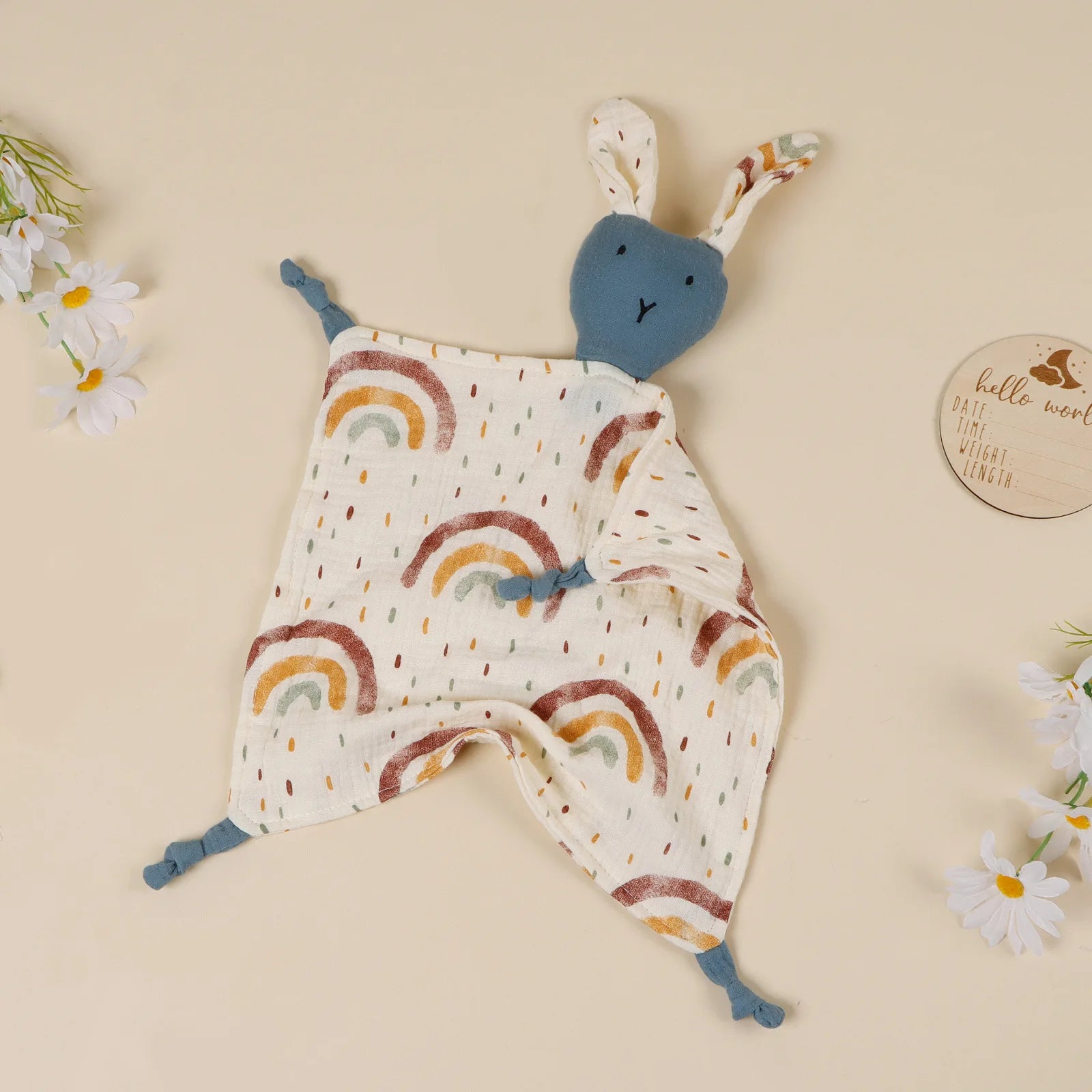 Doudou Lange Lapin - Motifs Arc en Ciel - vue 3