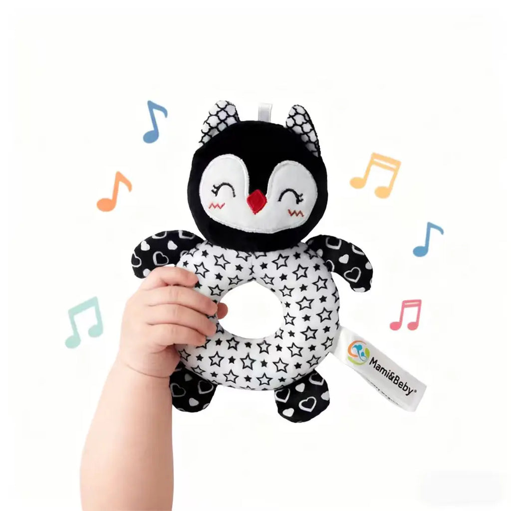 Doudou Hochet Noir et Blanc - Hiboux - vue 2