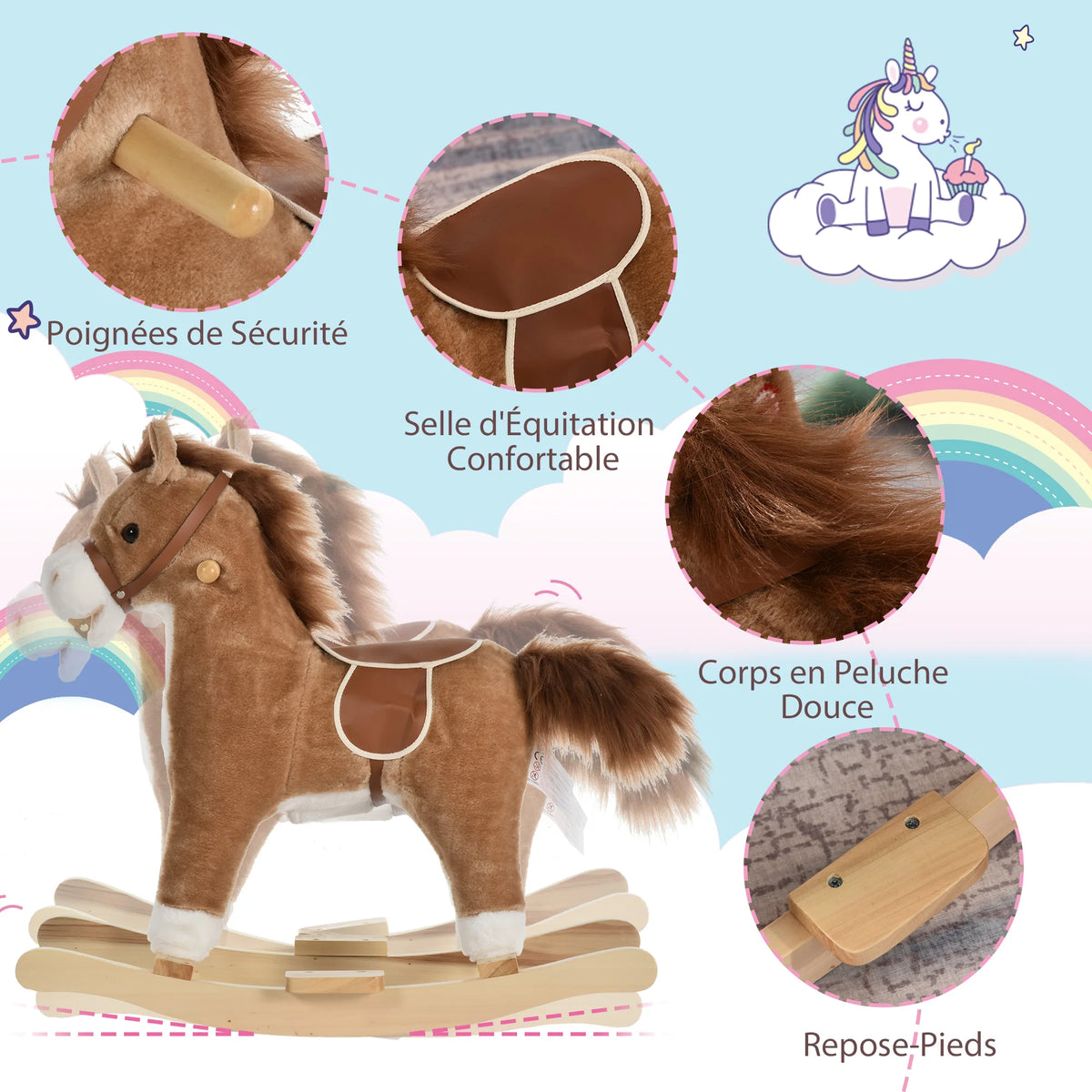 Cheval a Bascule en Peluche Marron - vue 5