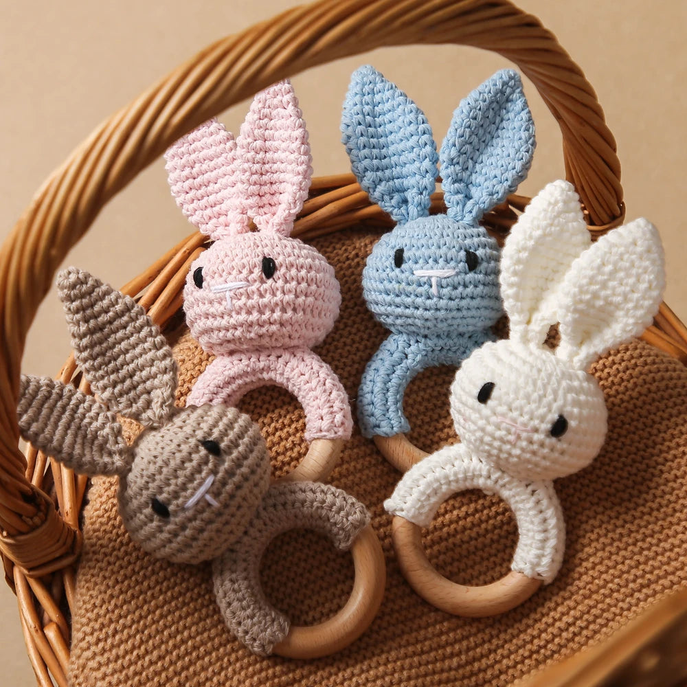 Hochet Peluche et Bois Lapin - Multiples Couleurs - vue 3