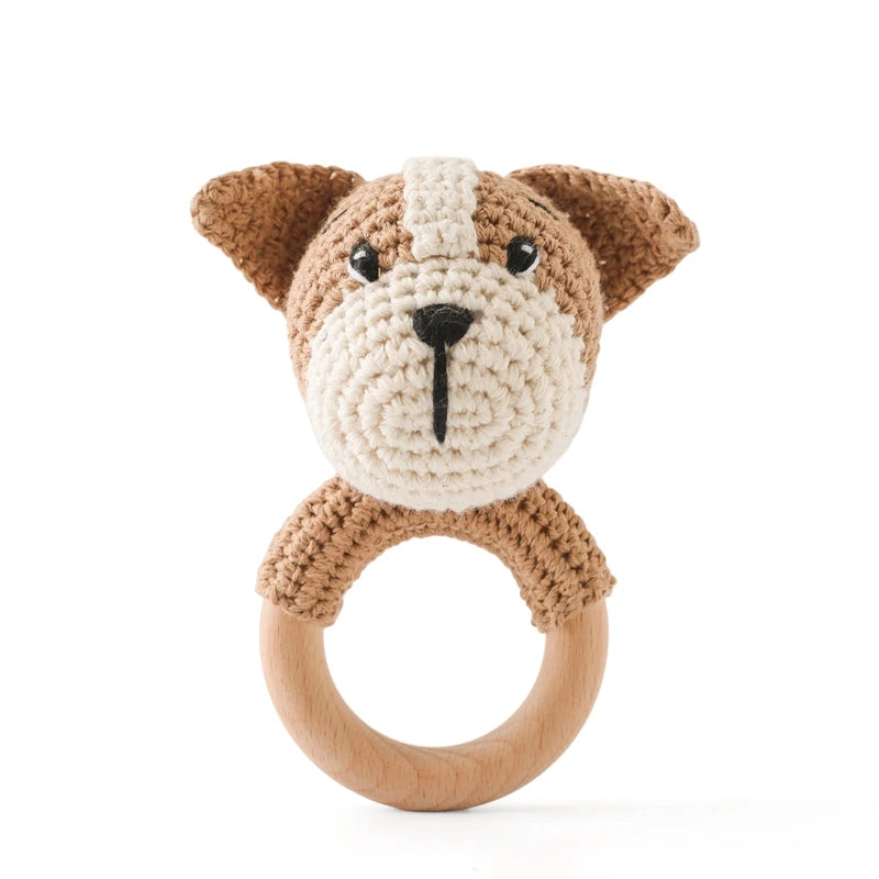 Hochet Chien en Peluche et Bois - vue 2