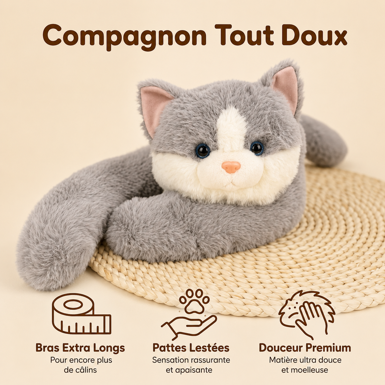 Chat Peluche Lestée - Gris - vue 2