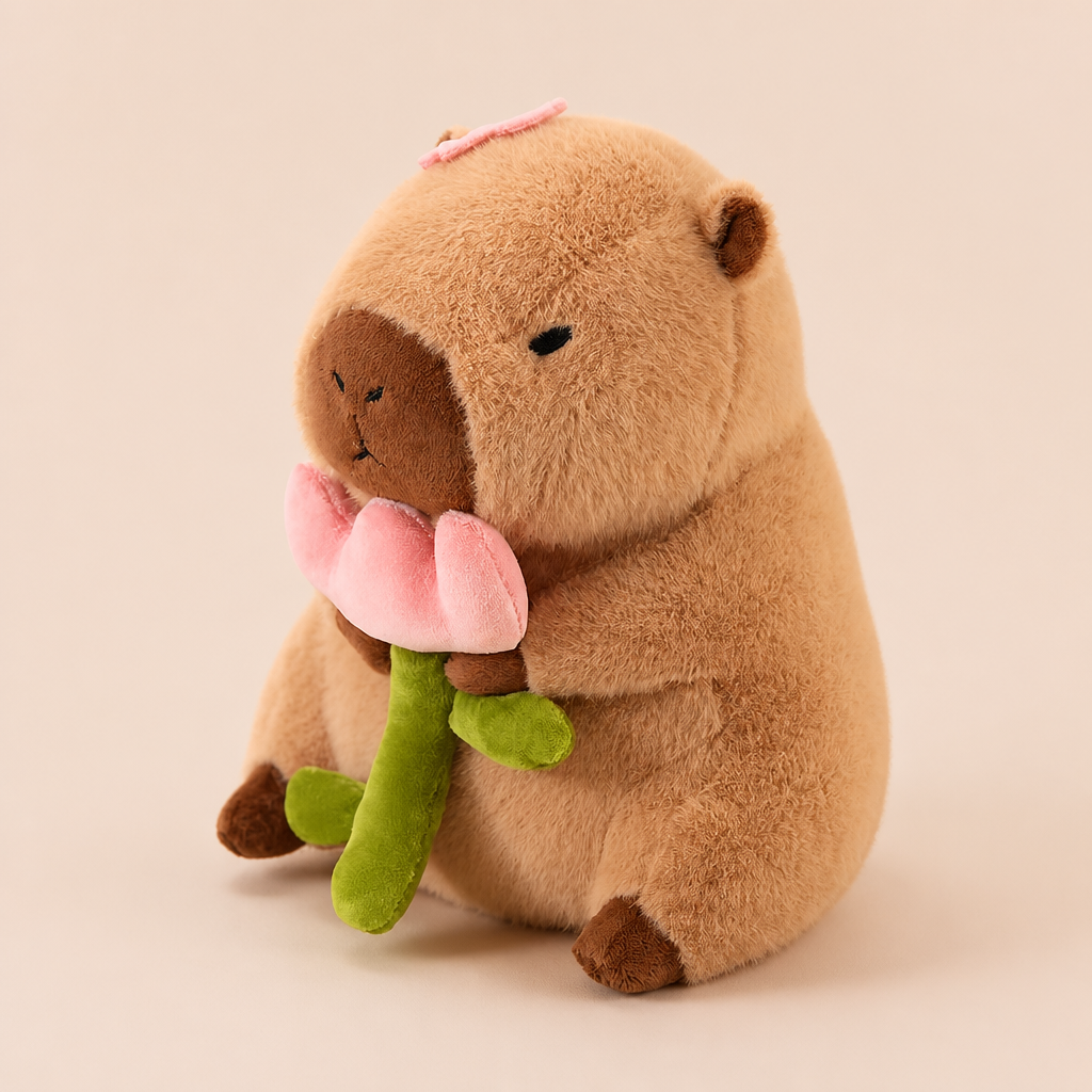Doudou Capybara Mignon avec une Rose
