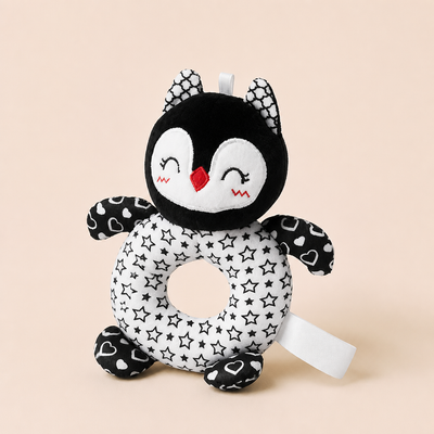 Doudou Hochet Noir et Blanc - Hiboux