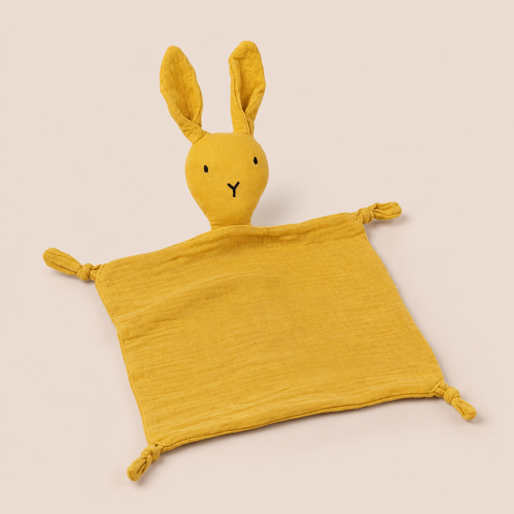 Doudou Lapin en Mousseline de Coton - Jaune