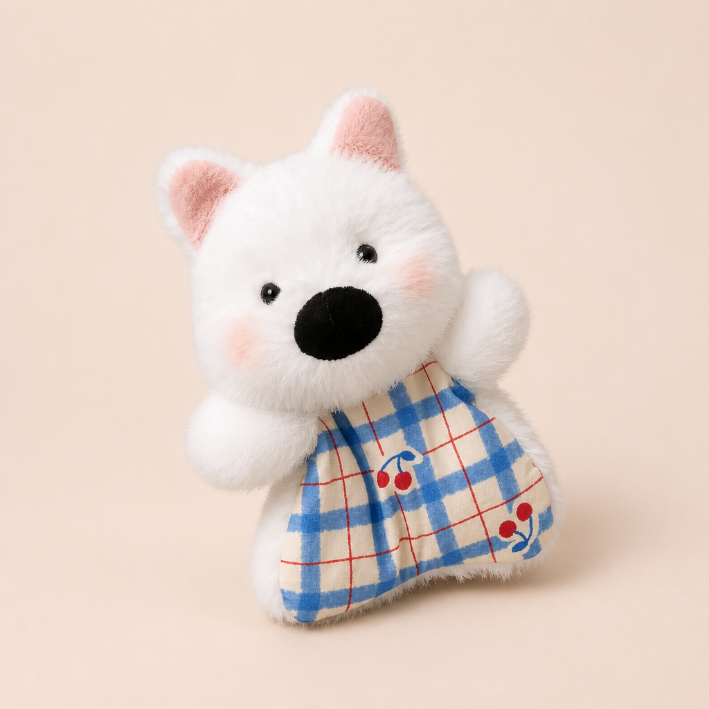 Doudou Plat Rembourrer Chien Blanc