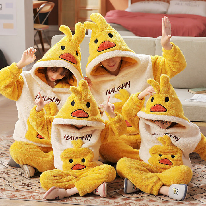 Pyjama hiver canard jaune à capuche