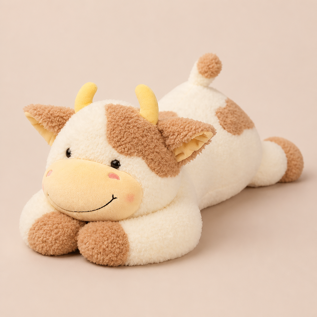 Grande Peluche Vache Marron et Blanche