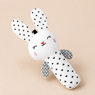Hochet Bâton en Peluche Noir et Blanc