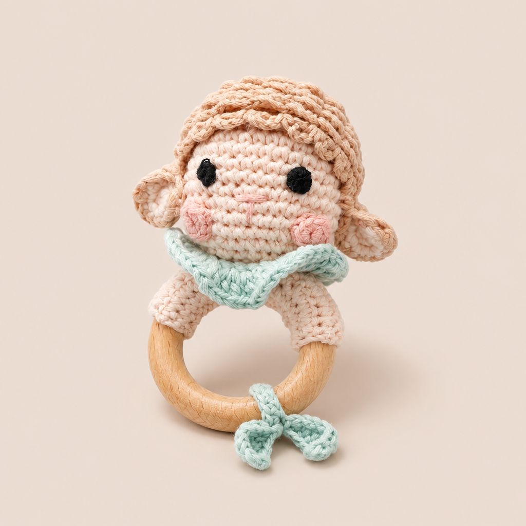 Hochet Bois + Peluche - Mouton