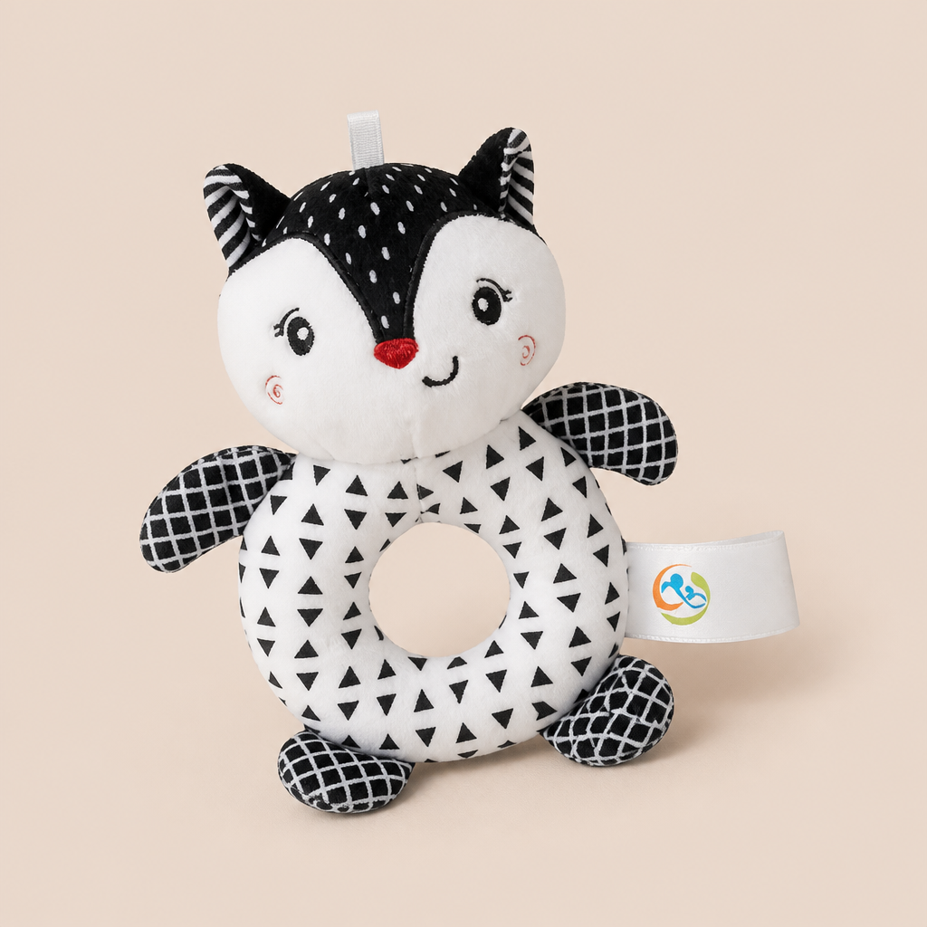 Hochet en Peluche Dentition Noir et Blanc - Renard