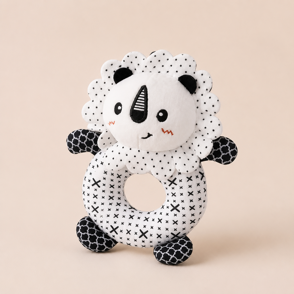 Hochet en Peluche Noir et Blanc - Lion