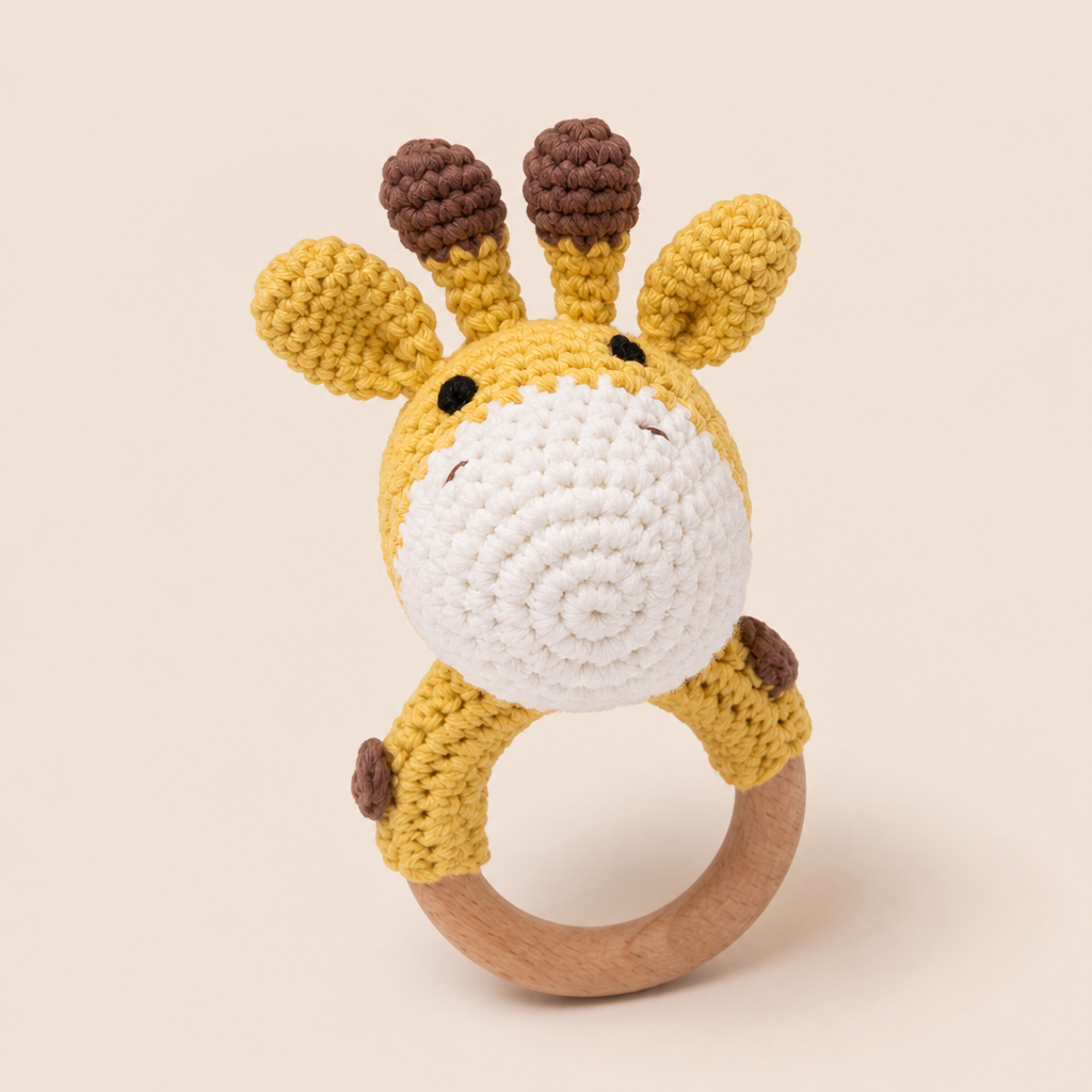 Hochet Girafe en Peluche et Bois