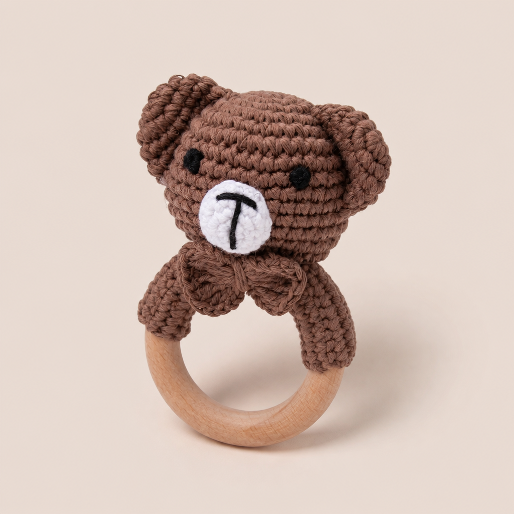 Hochet Ours en Peluche et Bois