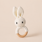 Hochet Peluche et Bois Lapin - Multiples Couleurs