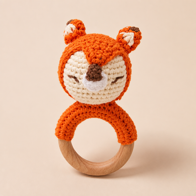Hochet Renard en Peluche et Bois