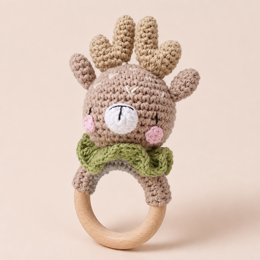 Hochet Rennes en Peluche et Bois